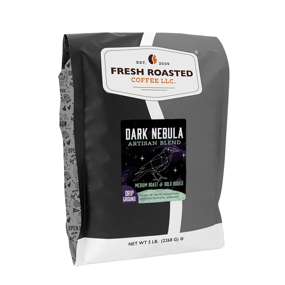 Fresh Roasted Coffee, Dark Nebula Drip Ground Coffee, Medium Roast, Kosher, 5 lb (80 oz)