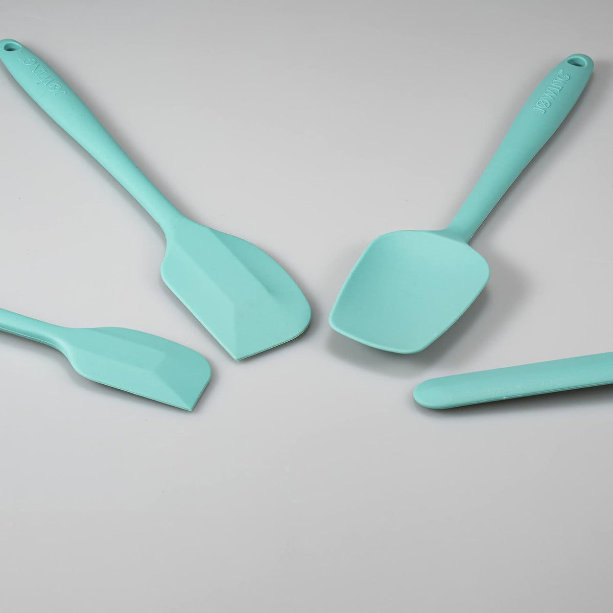 4 Piece Silicone Spatula Set, Flexible Heat Resistant Non-scratch Baking Cooking Rubber Spatulas with Stainless Steel Core, Aqua Sky | One-piece silicone rubber spatulas for baking and cooking; flexible tips, gentle on nonstick cookware and dishwasher saf