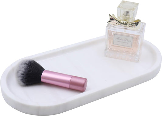 Natural Marble Tray, Oval Vanity Decorative Tray for Bathroom Counter, Countertop Stone Organizer, Catchall Tray for