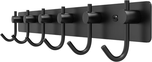 VAEHOLD Wall Hooks for Hanging, Black Coat Rack Wall Mount with 6 Coat Hooks, Towel Hanger, Hat Hooks, Robes Hook in