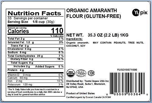 Yupik Organic Amaranth Flour 2.2 lb (35.2 oz)
