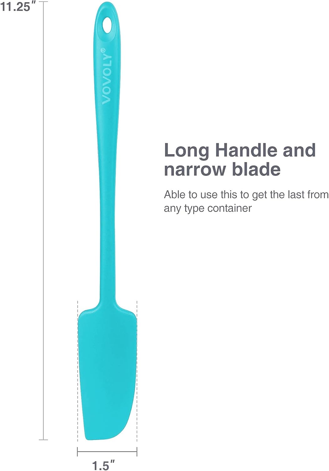2-Pack Vovoly Silicone Jar Spatulas, Small Seamless Design Rubber Scraper with Stainless Steel Core, Heat Resistant and Non-Stick Mini Spatula for Jars and Blenders, BPA Free,11 IN, Teal