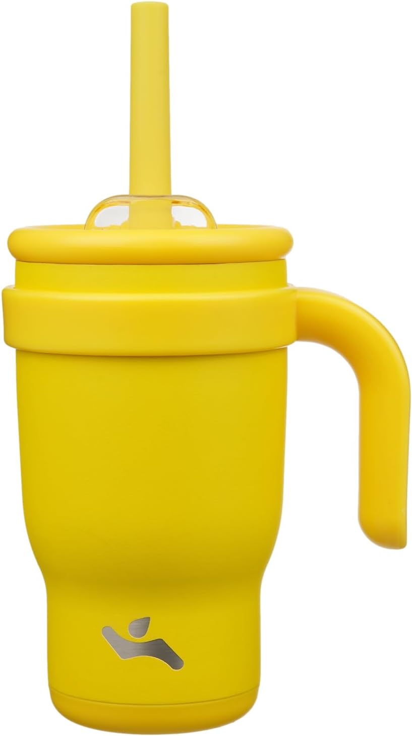 14 oz Tumbler with Side Handle, Insulated Water Bottle with Straw and 2 in 1 Lid, Stainless Steel Cu
