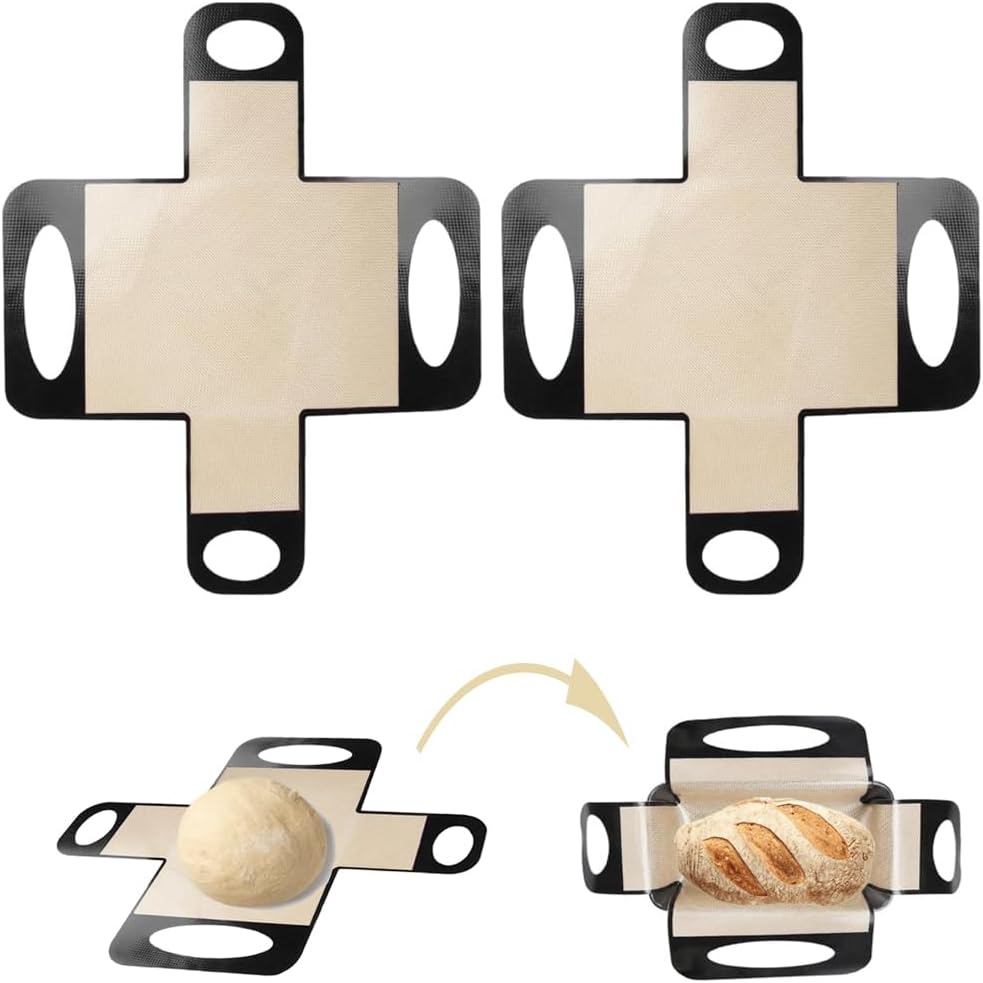 Silicone Bread Sling Mat - Reusable Sourdough Bread Making Loaf Pan Lifter Liner Non-stick &amp; Easy Clean Dough Transfer Mats with 4 Handles Fits for 9x5" or 1.5lb Loaf Pans