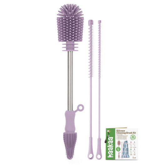 haakaa Silicone Cleaning Brush Kit - Baby Bottle Brush Cleaner for Breast Pump,Nipple,Breast Milk Storage Bag,Reusable