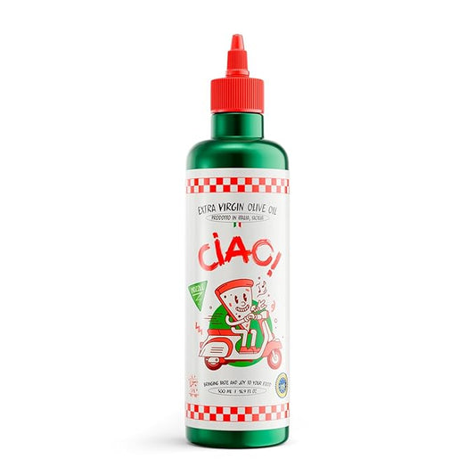 CIAO Sicilian Extra Virgin Olive Oil – First Cold-Pressed, High Polyphenol, Organic, Authentic Flavor, 16.9 Fl Oz