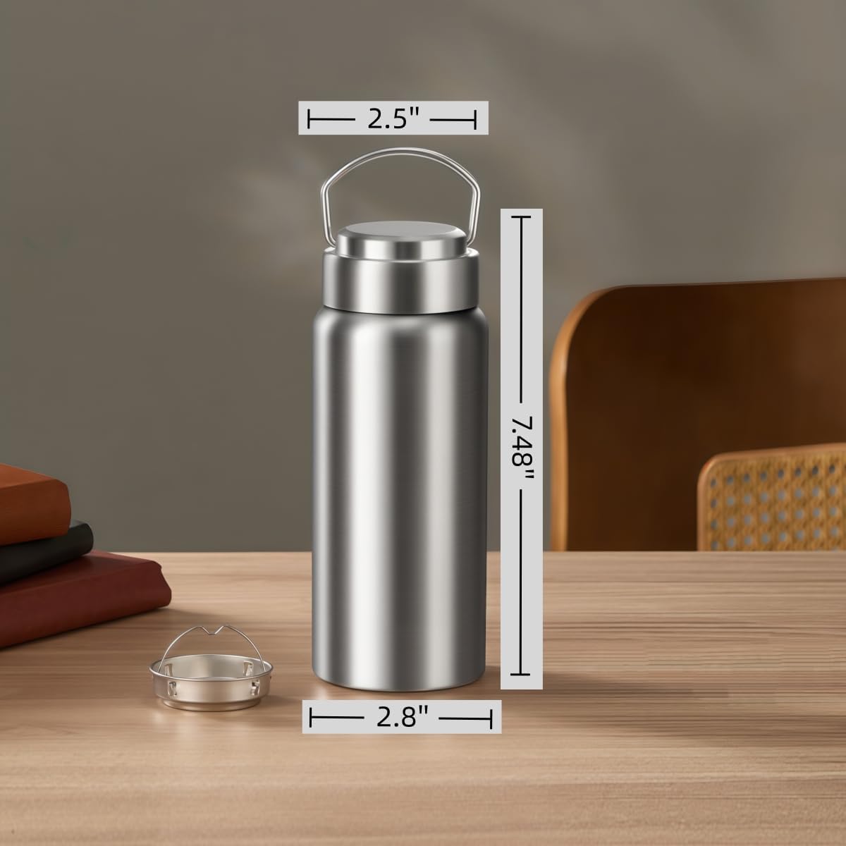 CDJ 17oz Wide Mouth Vacuum Insulated Water Bottle with Tea Infuser | 316 stainless steel inner liner, BPA-free leakproof lid, 12h hot &amp; 24h cold retention, great for travel, office and gym