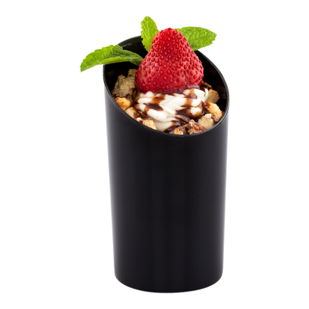 Restaurantware 3 Ounce Shot Glasses 100 Round Incline Cups - With Black Finish Disposable Plastic Shot Glasses For Serving Samples At Wedding