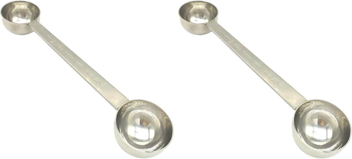 CoaGu Stainless Steel Coffee Scoop: Dual-Measure 1 Tbsp &amp; 2 Tbsp Long Handle Tablespoon for Precise Scooping from Large Coffee Bags or Baking Ingredients (Pack of 2)