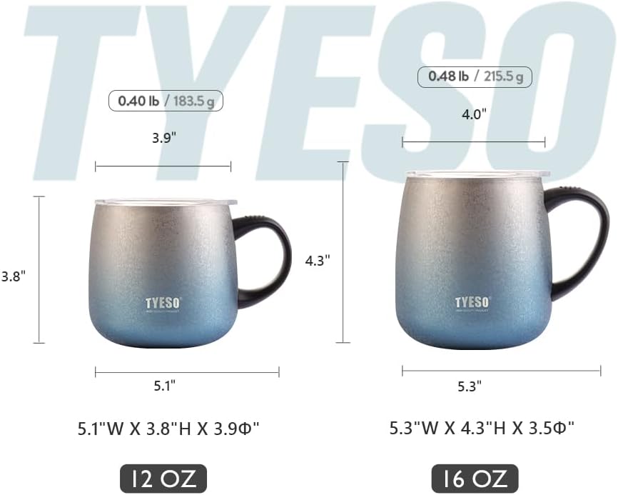 TYESO Office Coffee Mug,Vacuum Insulated Mug Double Wall Stainless Steel Cup (Rose Gold, 12 oz)