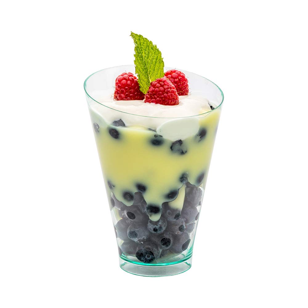 Restaurantware 7 Ounce Plastic Glasses 100 Round Incline Shooter Cups- Disposable Small Seagreen Plastic Round Bowls Unique Design For Soups