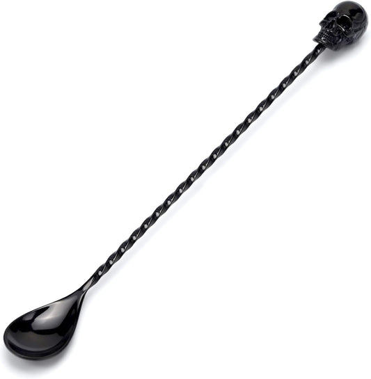 Homestia 12'' Gothic Skull Bar Spoon, Cocktail Mixing Spoon for Bartending | 304 Stainless Steel Cocktail Spoon for Stirring, Long Spiral Handle Spoon Stirrers for Drink, Halloween Party, Home Bar Use