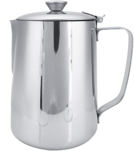Stainless Steel Milk Frothing Pitcher, Stainless Steel Coffee Cup Mug Milk Frothing Pitcher Jug with Lid for Latte Coffee