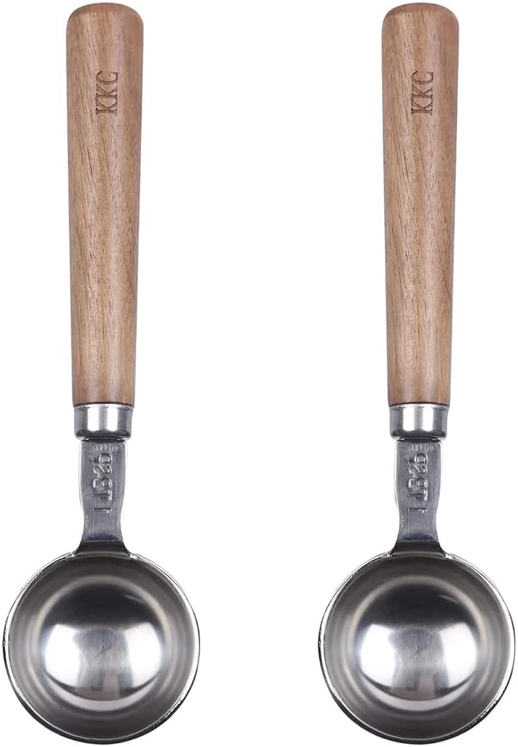 KKC HOME ACCENTS 1 Tbsp Measuring Spoon Silver Short Wooden Handle 15mlx2