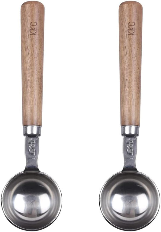 KKC HOME ACCENTS 1 Tbsp Measuring Spoon Silver Short Wooden Handle 15mlx2