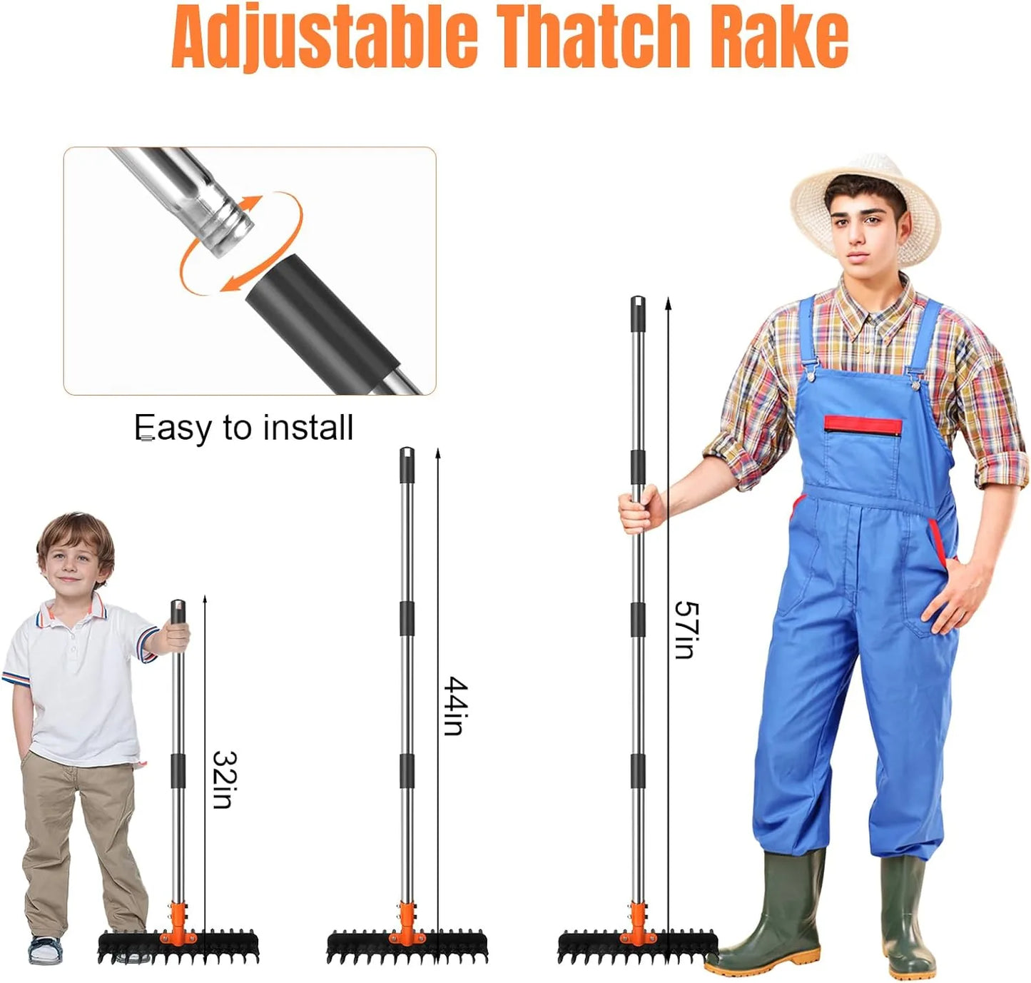 Heavy-duty soil aerator rake with detachable handle for lawn care
