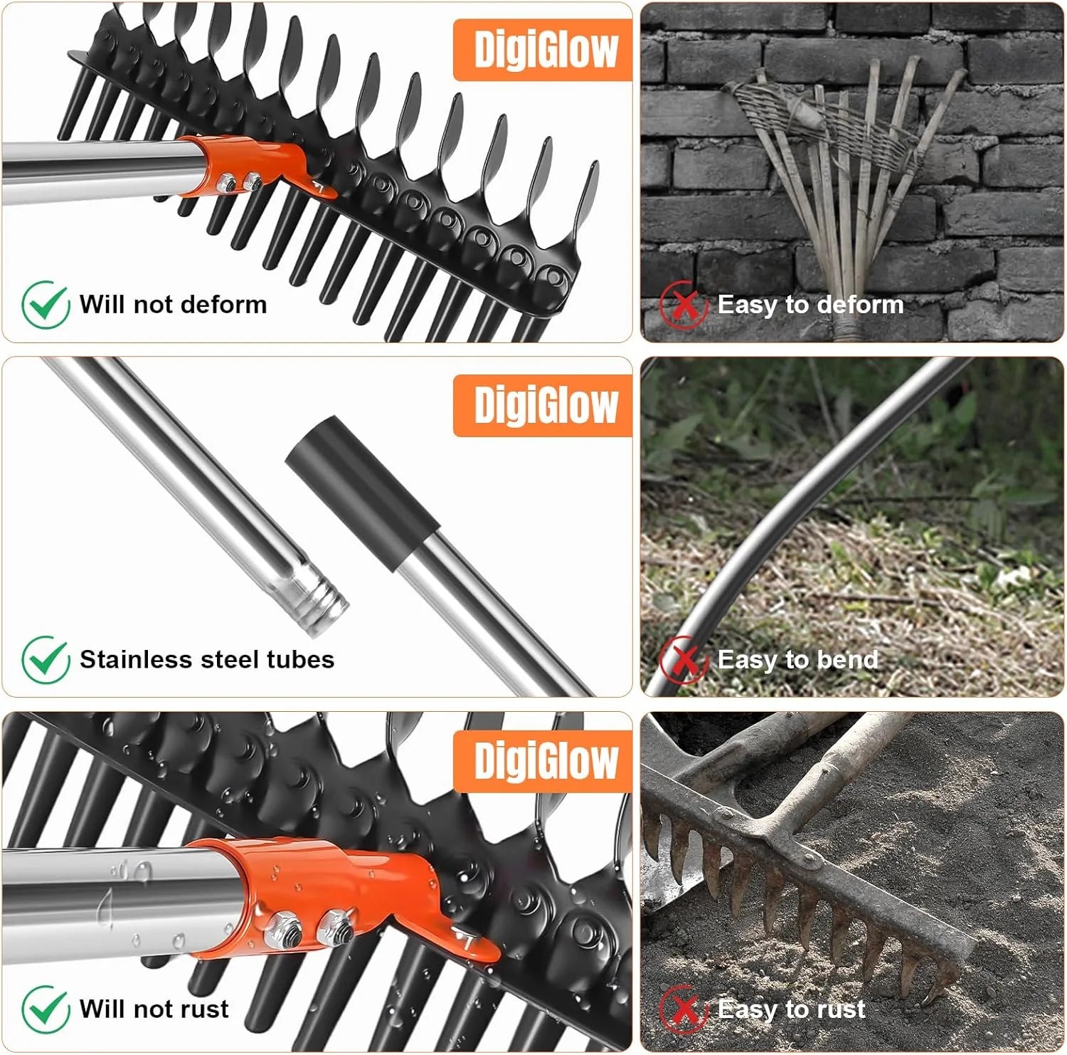 inch steel tines thatch rake tool for compacted soil removal