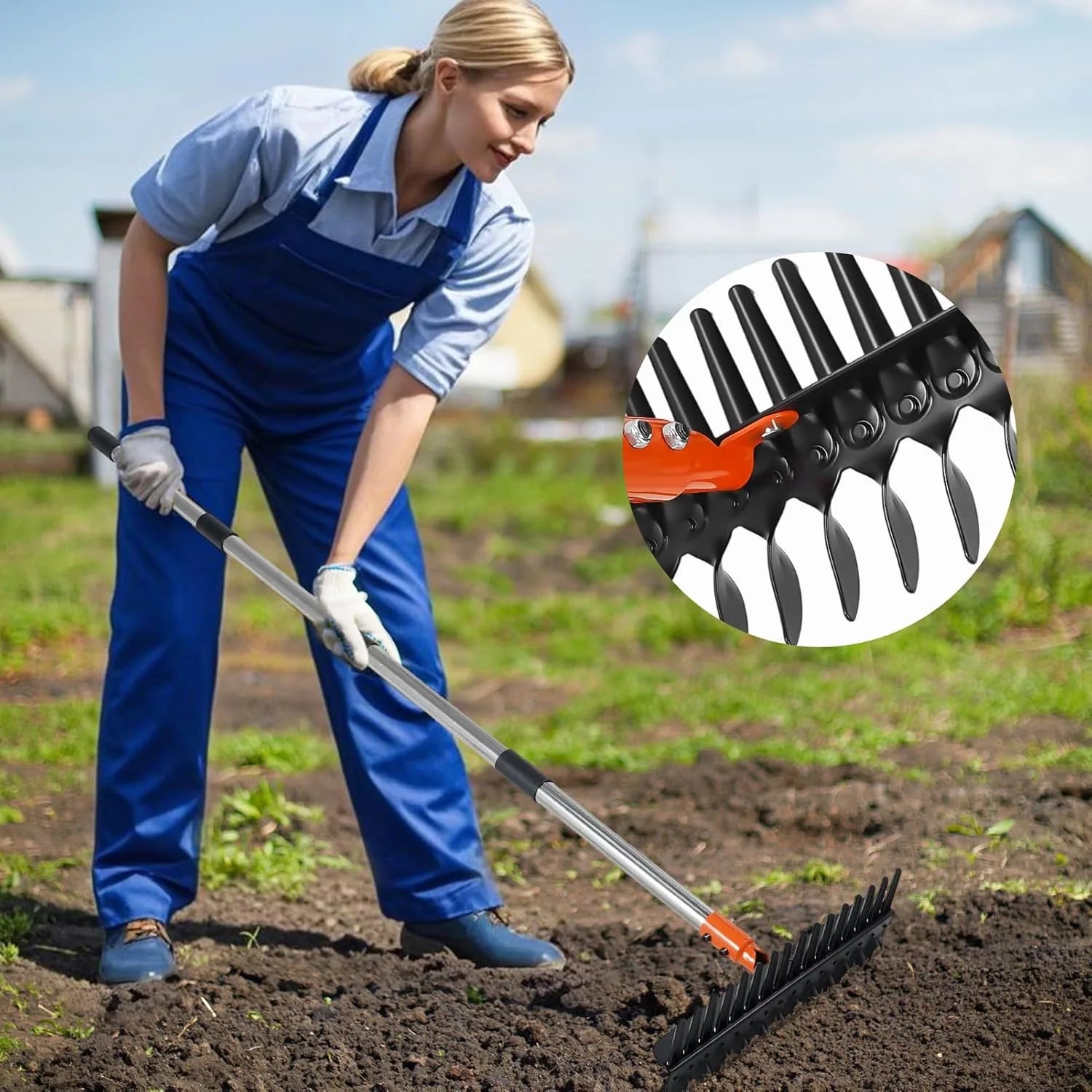 Garden dethatcher tool featuring durable steel tines for lawn maintenance