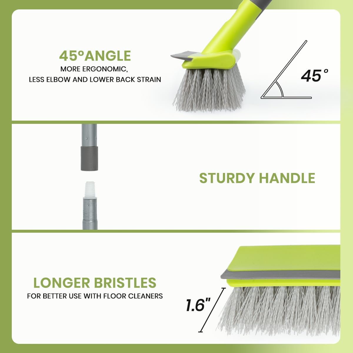 Floor Scrub Brush with 57" Long Handle, 2 in 1 Scrape and Deck Brush Floor Scrubber for Cleaning Smooth Concrete, Carpet, Patio, Kitchen Wall and Tile