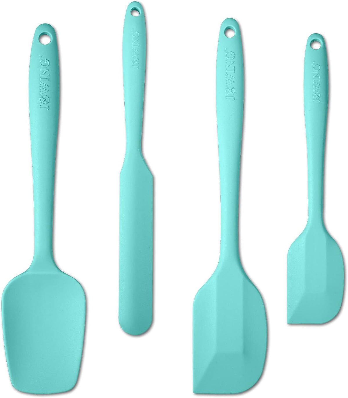4 Piece Silicone Spatula Set, Flexible Heat Resistant Non-scratch Baking Cooking Rubber Spatulas with Stainless Steel Core, Aqua Sky | One-piece silicone rubber spatulas for baking and cooking; flexible tips, gentle on nonstick cookware and dishwasher saf