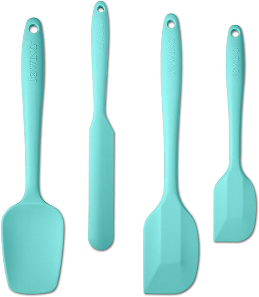 4 Piece Silicone Spatula Set, Flexible Heat Resistant Non-scratch Baking Cooking Rubber Spatulas with Stainless Steel Core, Aqua Sky | One-piece silicone rubber spatulas for baking and cooking; flexible tips, gentle on nonstick cookware and dishwasher saf