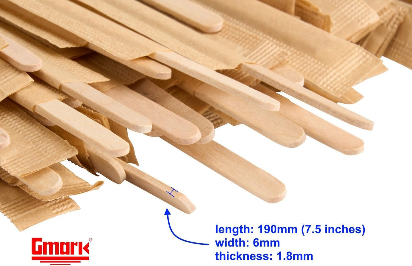 Gmark 7.5-Inch 1.8mm Individually Wrapped Wooden Coffee Stirrers (500 Count) - Heavy Duty Birch Wood Stir Sticks in Eco-Friendly Kraft Paper - Extra Long Disposable Beverage Mixers Tall Lattes GM1010