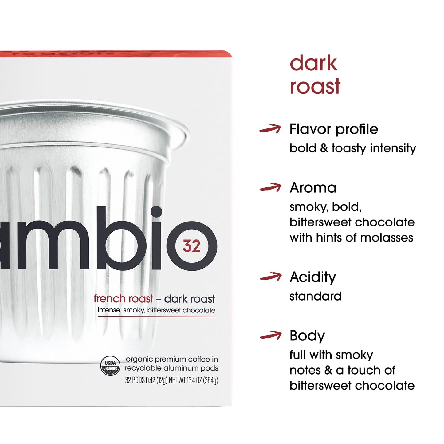 Cambio Roasters Dark Roast Coffee Pods - Recyclable Aluminum Pods, 10ct | Lower Acid French Roast Organic Coffee in Recyclable Aluminum Coffee Pods. Compatible with Keurig® Brewers.