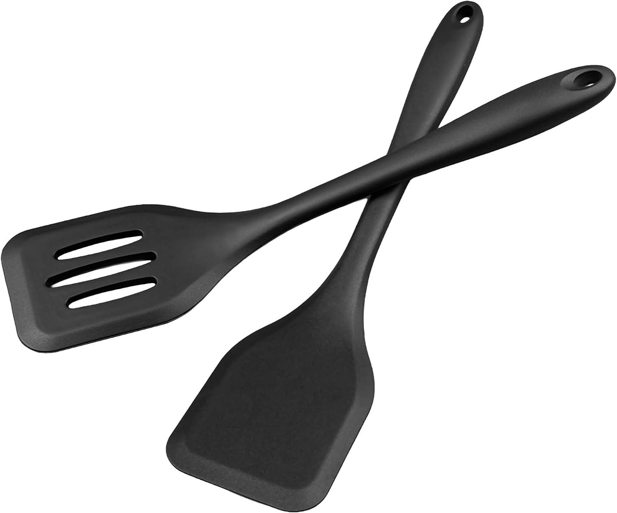Silicone Spatula Set, Heat Resistant Solid &amp; Slotted Turner, 11 IN