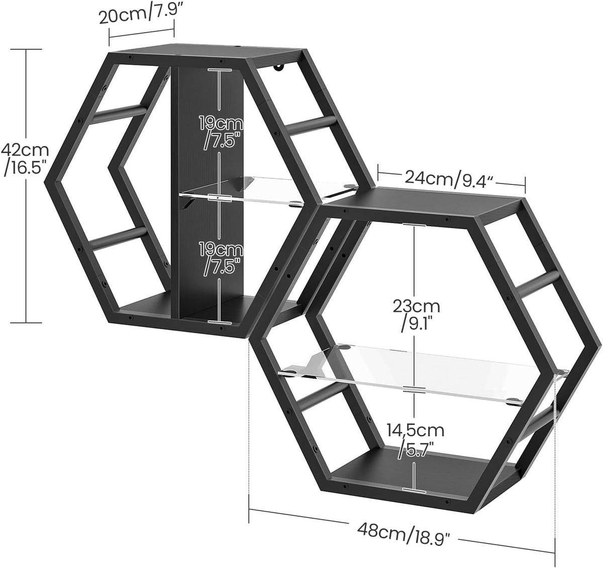 CHOEZON 18.9 inch Gaming Floating Shelves, Hexagon Shelves, Set of 2