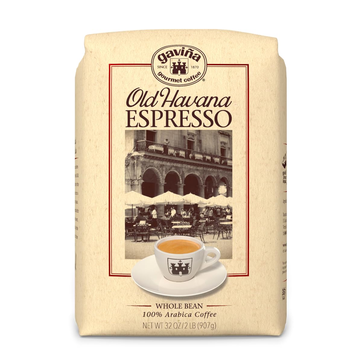 Gavina Old Havana Espresso Whole Bean Coffee, Medium-Dark Roast, 32 OZ Bag | Ideal for Espresso Machine, French Press &amp; Drip Coffee Maker, 100% Arabica, Whole Bean for Fresh Grinding and Preferred Brew