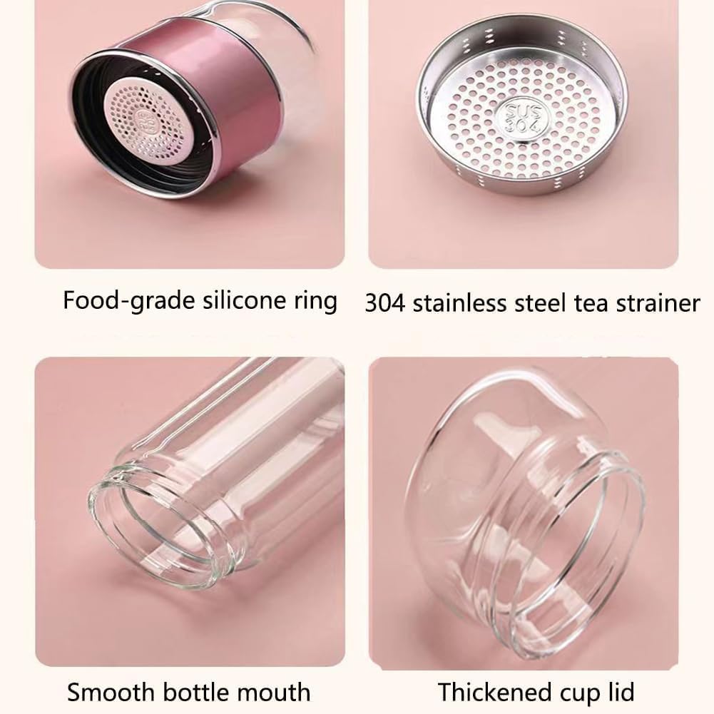QUROXO 2025 New Glass Infuser, 3-In-1 Smart Tea Infuser with Cup Brush, Double-Layer Borosilicate Glass Tea infusers Separation Cup (Gold, 350ml (12oz))