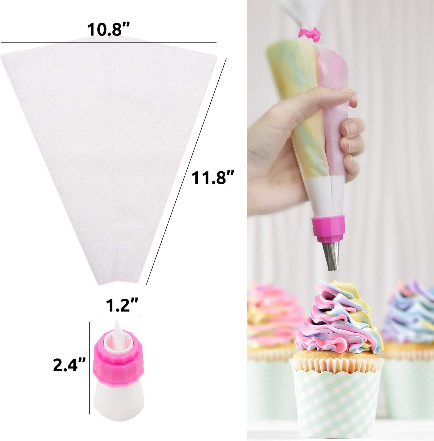 SNAIL GARDEN 38PCS Silicone Pastry Bags Set - with Two-Color Icing Bags, 3 Sizes (12"+14"+16") Reusable Piping Bags, Frosting Bags with 11 Couplers+11 Frosting Bag Ties+5 Decorating Tips for Cake