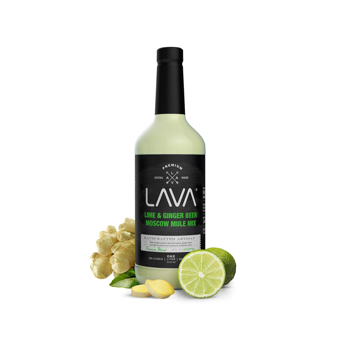 LAVA Premium Spicy Moscow Mule Mix by LAVA Craft Cocktail Co., Made with Ginger Beer, Key Lime Juice, Real Ginger Puree, No Artificial Sweeteners, Ready to Use, 1-Liter (33.8oz) Glass Bottle