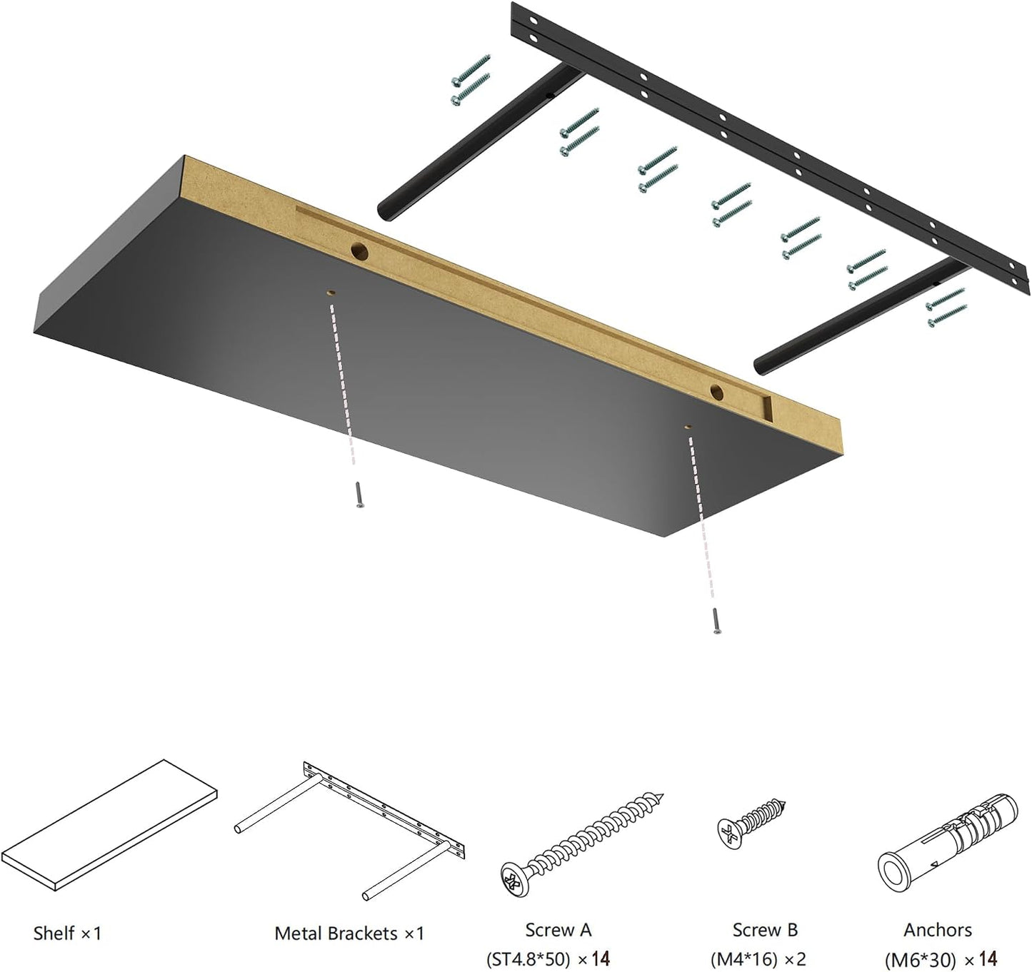Floating Shelf, Set of 3 Wall Shelf, 30 in W x 12.75 in D x 2 in H Wooden Floating Wall Shelf with Invisible Brackets for Living Room/Bedroom/Bathroom/Kitchen Storage and Decor, Black