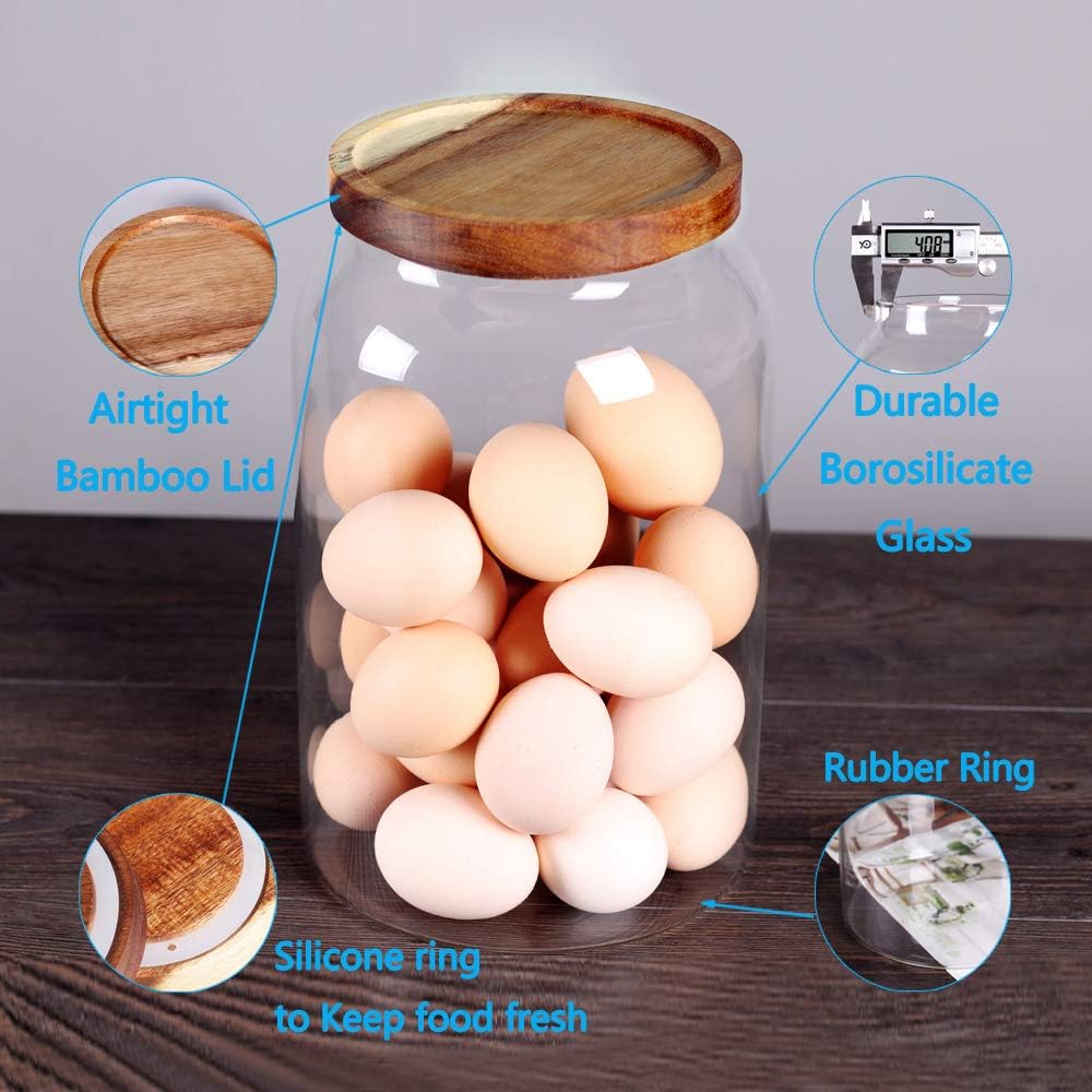 SAIOOL Modern Design Transparent Glass Food Storage jars, Food storage containers glass,100FL OZ(3000ml) Enlarged Thickened with Sealed Wooden Lid to Store Food, herbs, Tea, Easy to Use and Clean