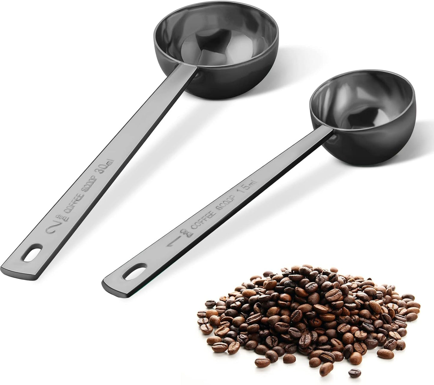 Safring Premium Coffee Scoop Set, Set of 2, Metal Stainless Steel Long Handle Coffee Scoop, Measuring Coffee Spoons Contains 1 Tablespoon (15 ml) and 2 Tablespoons (30 ml) Spoon-Black