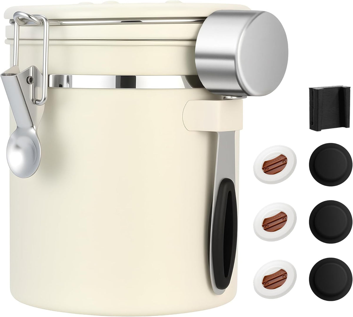 ShanSon Coffee Canister Airtight Coffee Container Stainless Steel Coffee Bean Storage Container with Scoop Coffee Canister for Beans Grounds Sugar Flour Tea Cereal,16OZ,Beige
