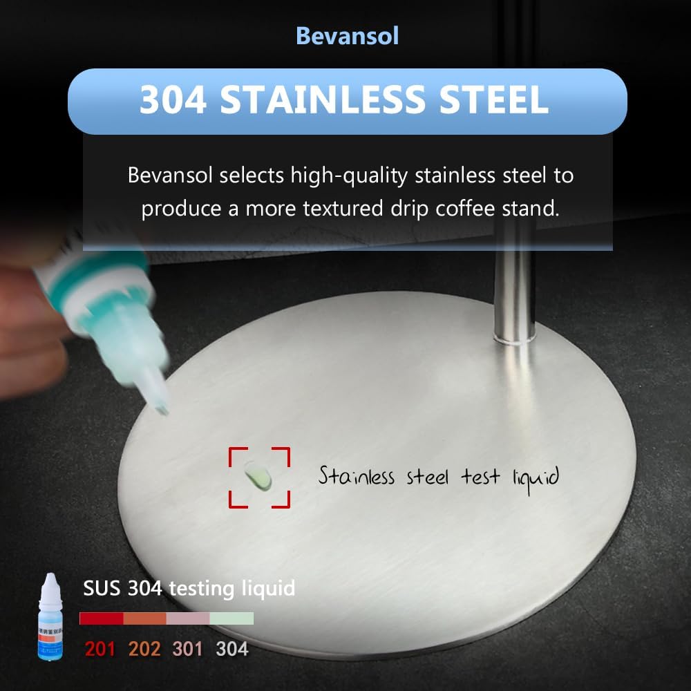 Stainless Steel Pour Over Coffee Maker, Adjustable Stand, Double-layer Filter