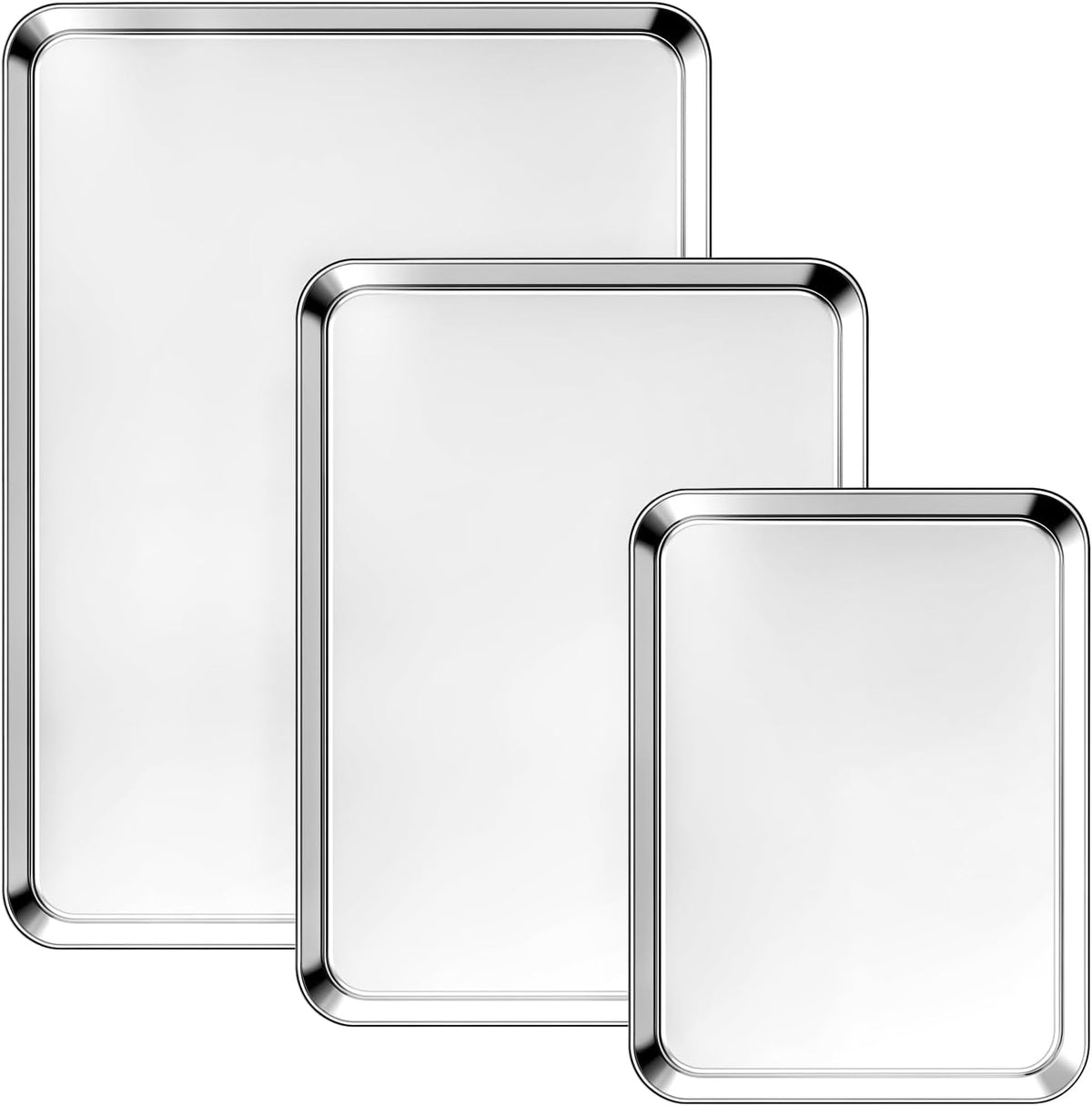 Ohtomber 3 Pack Heavy Duty Stainless Steel Baking Sheet Set, 9/12/16 Inch | Heavy Duty, Cookie Sheet Pans for Baking Roasting Oven Baking, Oven Safe, Sturdy Kitchen Bakeware Trays