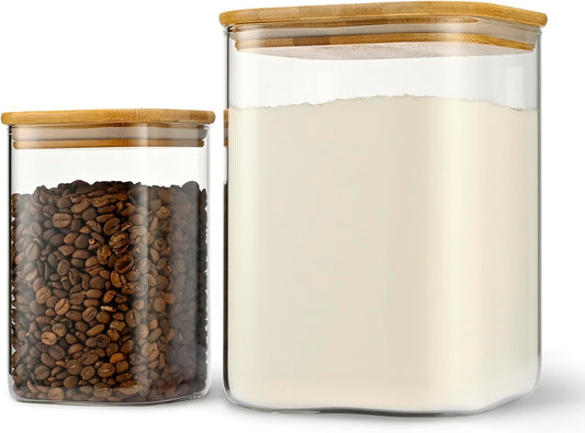 122oz 41oz Airtight Glass Square Storage Canister with Bamboo Lid Set of 2(3600ml*1 1200ml*1) Large Storage Container Gallon