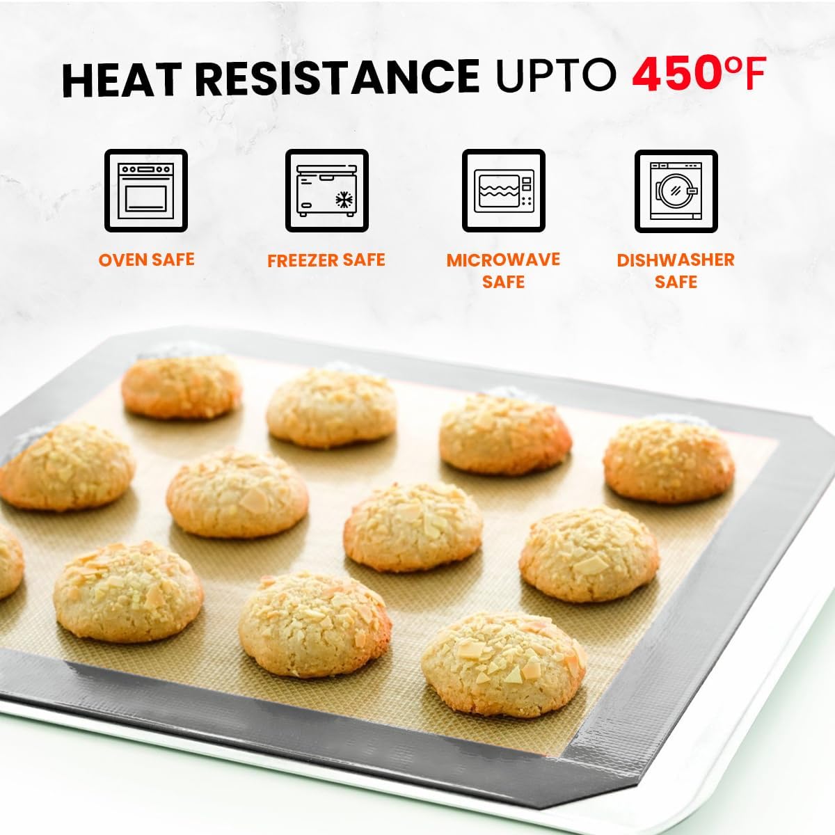 Silicone Baking Mat 2 Pack, Half Sheet 16.5 x 11.6, Non-Stick Liner for Oven | Reusable Baking Sheet Liner for Bread, Dough, Macaron, Cookie Cooking Liners For Kitchen Counter &amp; Bakery Supplies