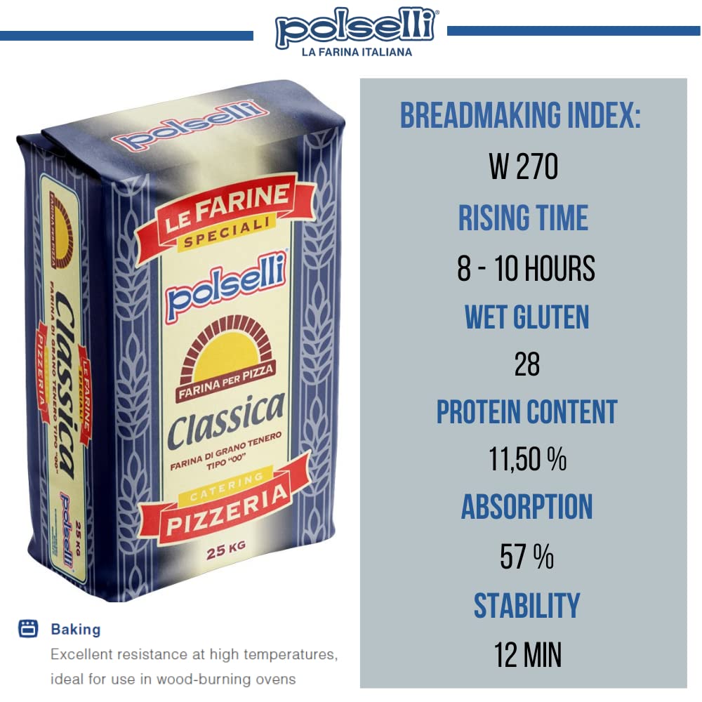 POLSELLI Classica, Type "00" Double Zero Flour, All-Natural, 1 kg (2.2 lbs) | Fine-Milled Italian "00" Soft Wheat Flour For Pizza, Bread And Pasta, All-Natural, Unbleached, Non-GMO, Product Of Italy.