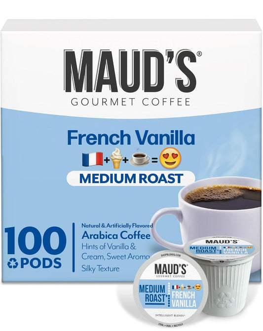Maud's French Vanilla Coffee Pods, 100 ct, Medium Roast Coffee in Recyclable Single Serve Pods – 100% Arabica Coffee,