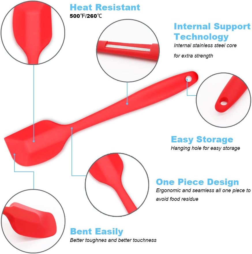 4-Piece Silicone Spatula, Heat-Resistant Non-stick Rubber Spatulas with Stainless Steel Core