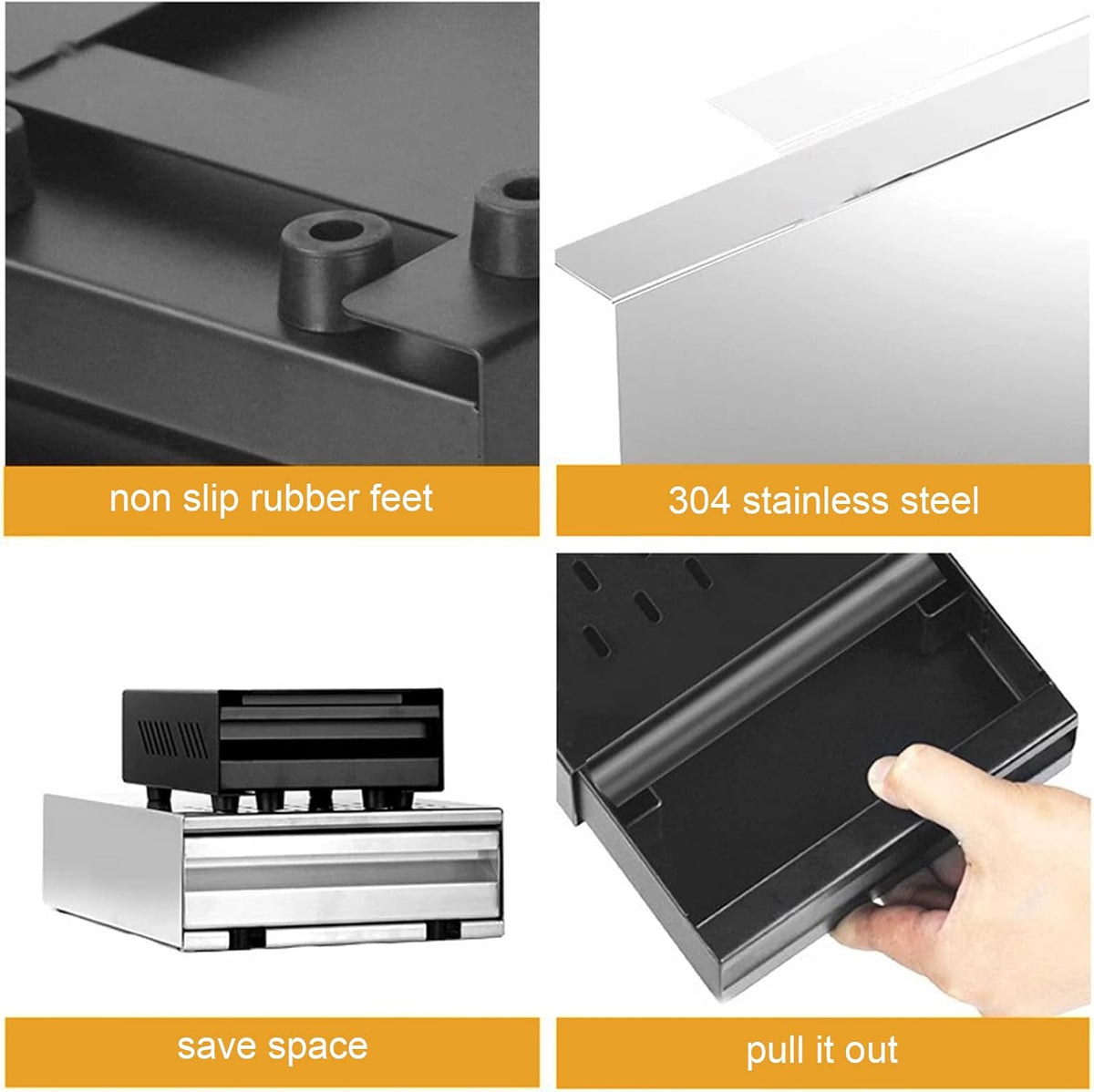 Zerodis Coffee Knock Box, Thick Stainless Steel Plate Coffee Ground Knock Container Detachable Drawer Type Coffee Powder Box Non Slip Feet Design Knock Box Drawer (Black)