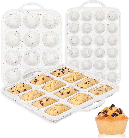 CAKETIME Metal Reinforced Bakeware Set, Silicone Muffin Pans for Baking Nonstick with Handle,12 &amp; 24 Cup Muffin Pans and 12-Cup Mini Loaf Pan, BPA Free