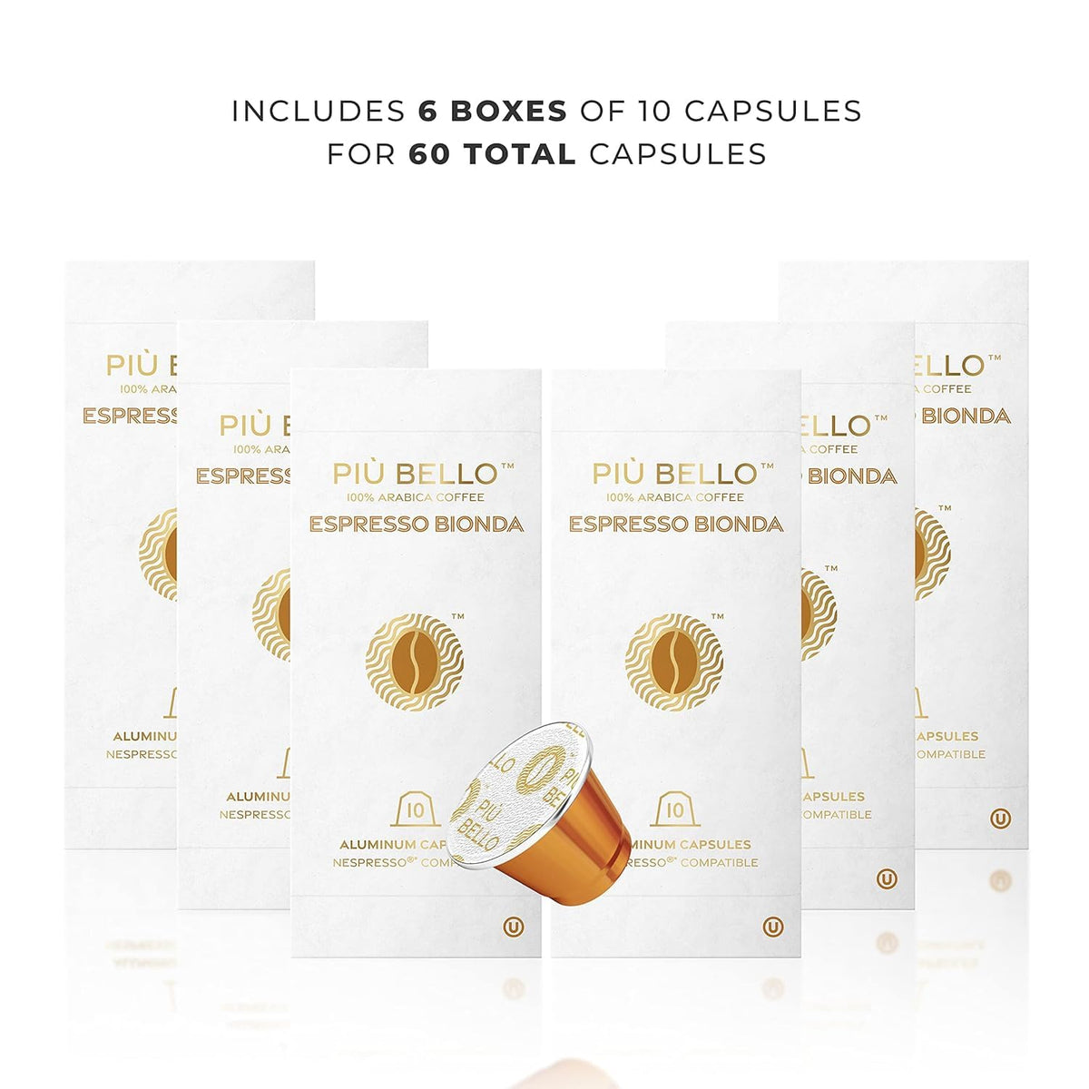 Piu Bello Bionda Espresso Coffee Pods for Nespresso Original Machines – Compatible Capsules Pack – Rich &amp; Balanced Taste – Strong Italian Espresso Flavor – Kosher Certified (60 Count, Single Flavor)