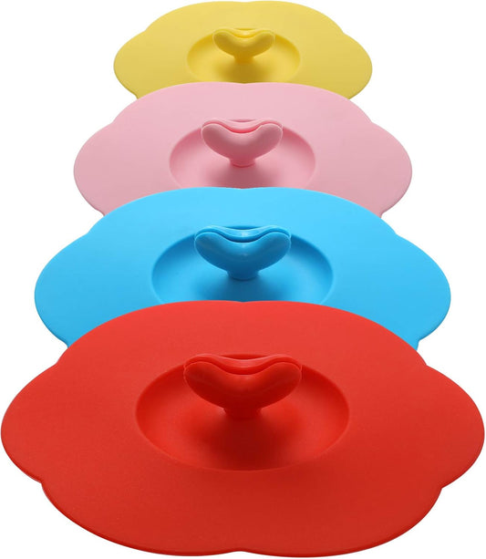 Silicone Cup Covers (Set of 4) ， Multicolored Silicone Lids for Mugs, Cups, Tea Pots,Flexible Mug Covers，Hot Cup Lids for