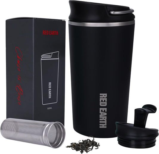 GiNT 17oz Travel Mug with Infuser and Two Lids. Vacuum Insulated 316 Stainless Steel Coffee Mug. Dishwasher Safe Mug with