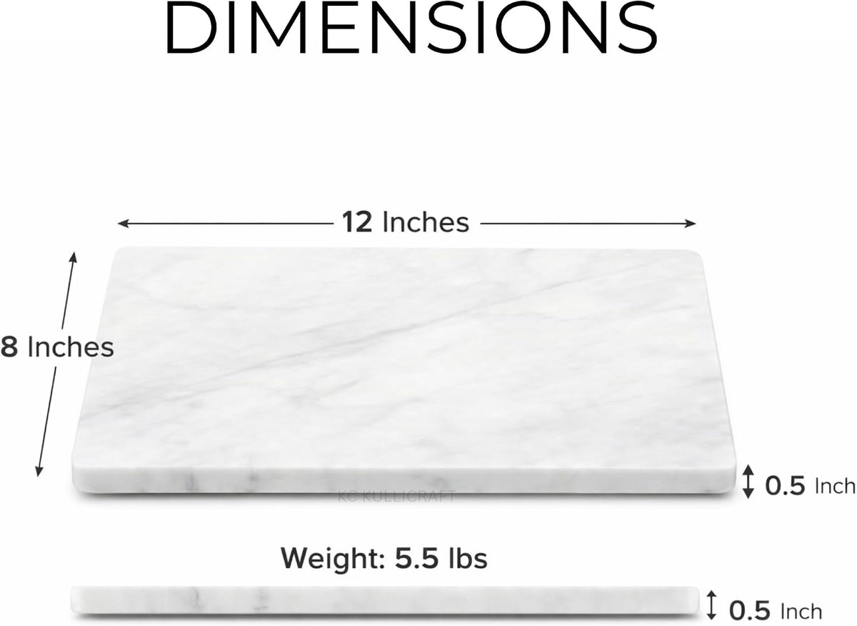 8×12 Inches White Marble Cheese &amp; Charcuterie Board | Natural Marble, Non-Slip Feet, Cutting Board &amp; Pastry Slab, Premium Stone Kitchen Tray